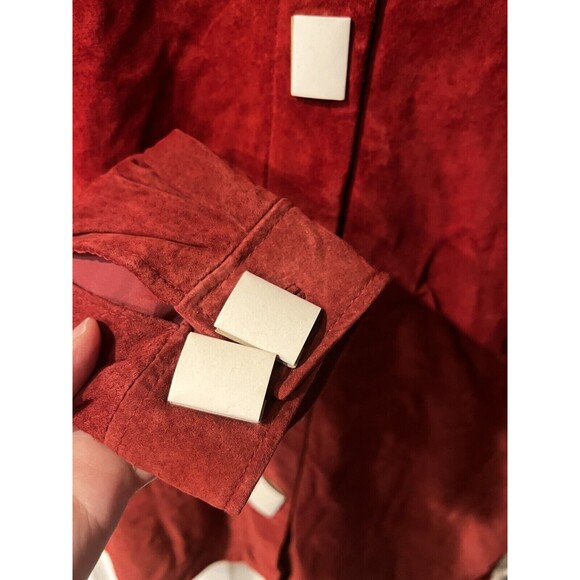 Jessica Holbrook Jacket M Shacket Suede Leather Red Washable boho festival New - Picture 5 of 11